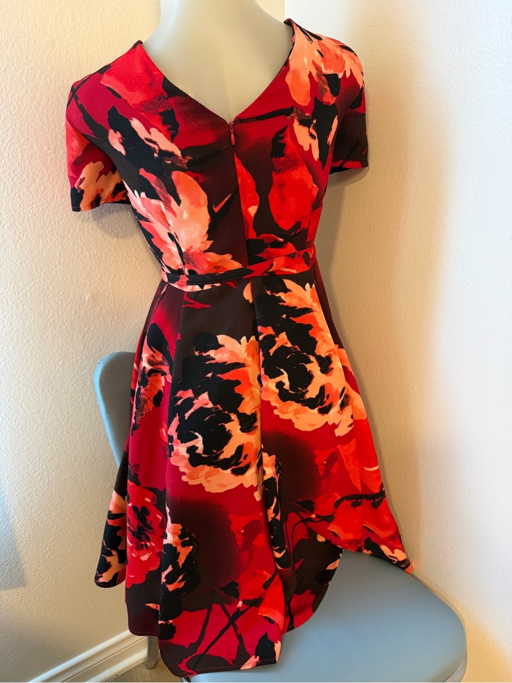Eva Mendes for New York & Company Red Peony Fit and Flare Belted Dress - Picture 2 of 5